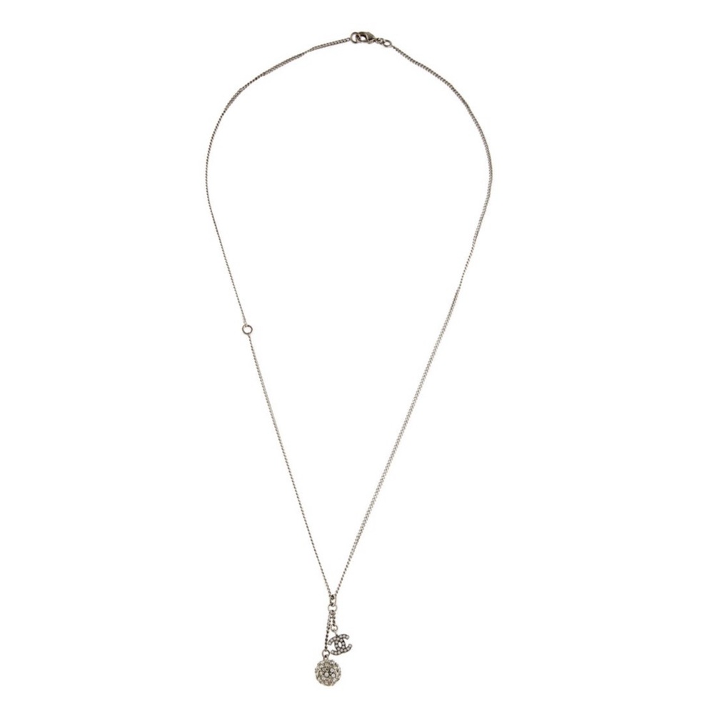 COPY CHANEL Paladium Plated and Strass CC &Ball Drop Pendant Necklace, 23.5”, - Picture 9 of 11